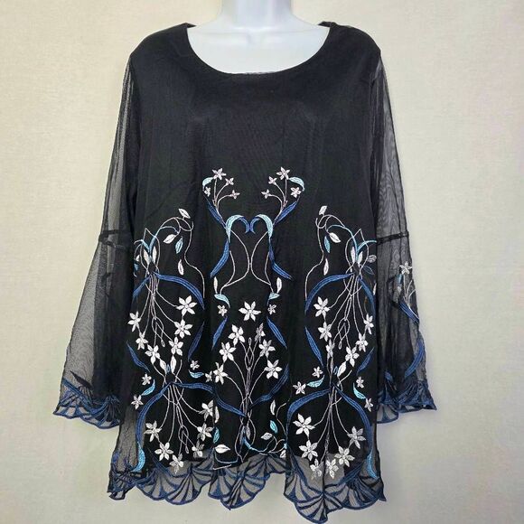 Alfani Black Embroidered Sheer Tunic Top 2X - Picture 1 of 9